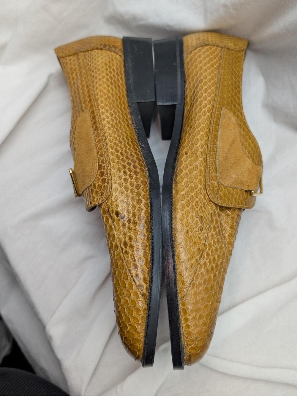 GIORGIO BRUTINI 10.5 M Gold Genuine Snake Skin Shoes Italian VINTAGE - Picture 6 of 12
